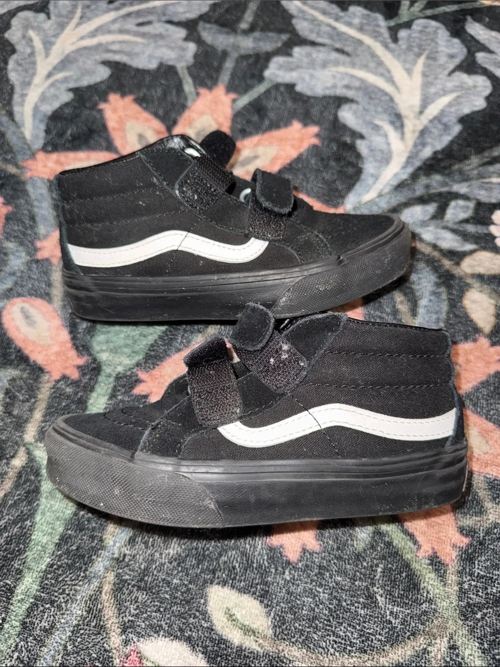 Vans Kids Black and White High-Top Velcro Sneakers